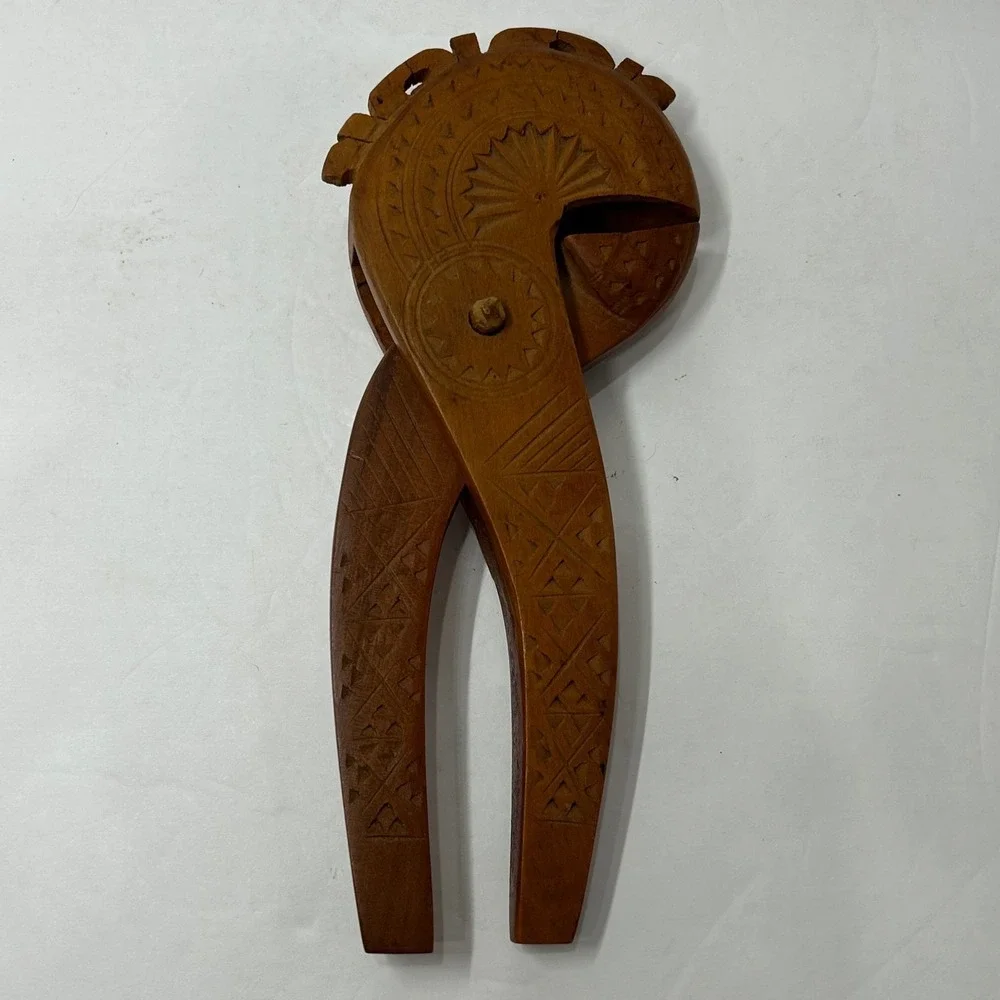 Vintage Hand Carved Wooden Horse Nutcracker‎ Folk Art Geometric Sunburst 8 Inch